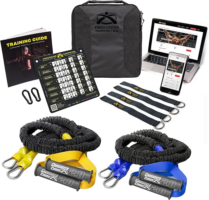 Crossover Symmetry Shoulder System Includes Two Sets of Resistance Bands Attachments Training Guide Exercise Chart Online Workouts for Home Fitness Rehab Rotator Cuff Exercises