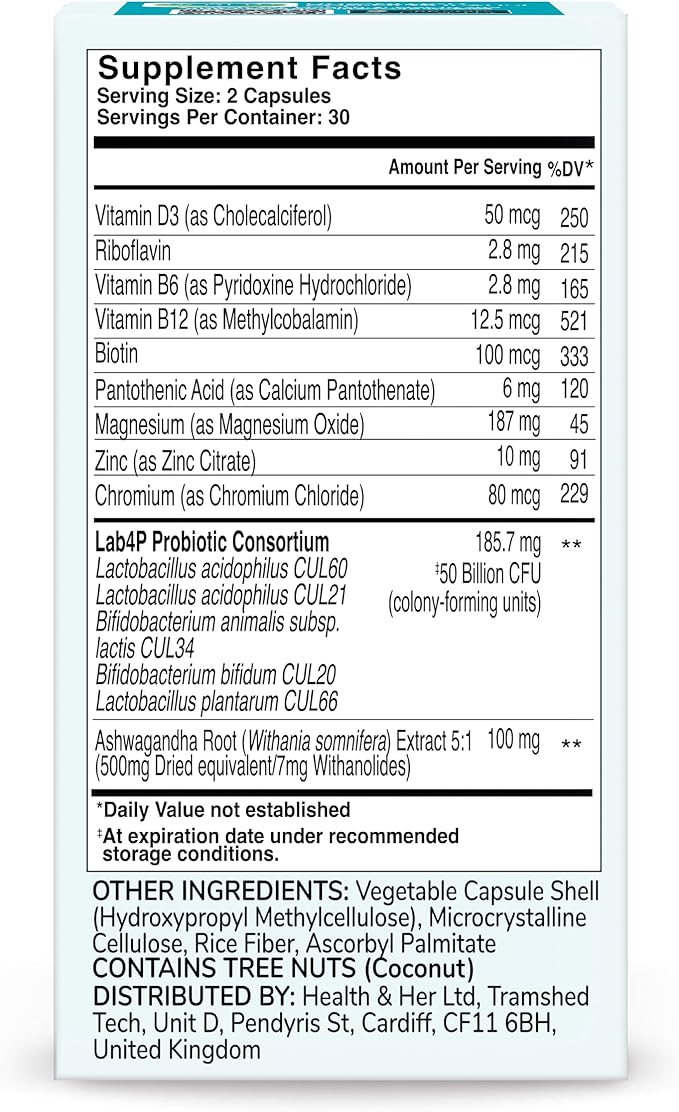 Health & Her Weight Management Probiotics for Women - Perimenopause & Menopause Supplement - Clinically Studied 50bn CFU Probiotics to Support Gut Health, Energy, Mood & Mind, Vegan (60 ct - 1 Month)