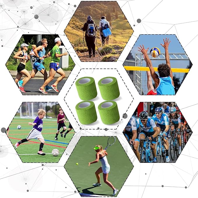 8 Pack 2 in x 5 Yards Cohesive Wrap Self Adhesive Bandage Wrap Elastic Self Adherent Wrap Self Stick Vet Tape for Athletic, Wrist, Ankle, Knees, Pets (Grass Green)