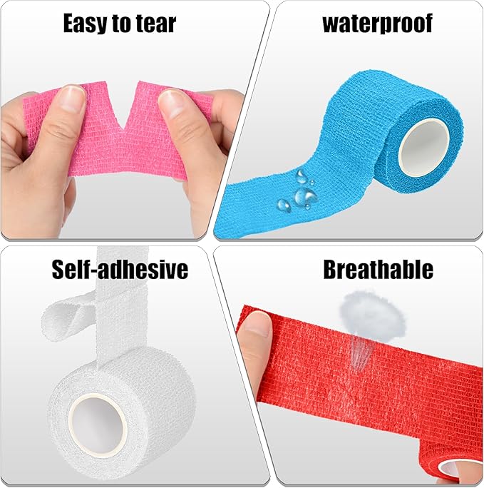 6 Pack 2 Inches Self Adhesive Bandage Wrap Breathable Cohesive Bandage Elastic Tape for Pets, Athletic, Sports, Wrist, Knee, Ankle(5 Yards Per Roll, White)