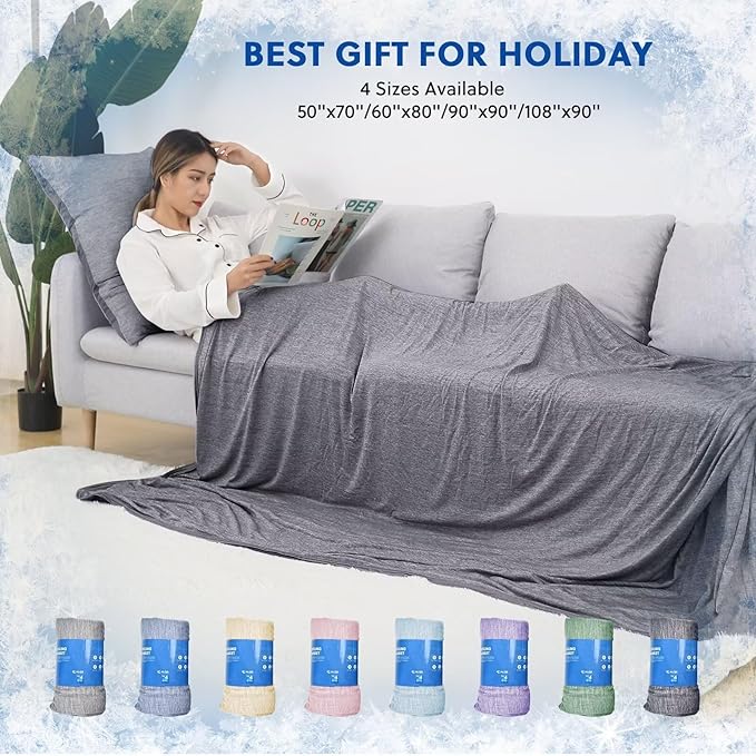 HOMFINE Cooling Blankets for Hot Sleepers - Summer Blanket Thin Lightweight Breathable Soft Double Side Enhanced Cooling for Bed Couch Sofa, Keep Cool for Night Sweats (Black, 90 x 90 inches)
