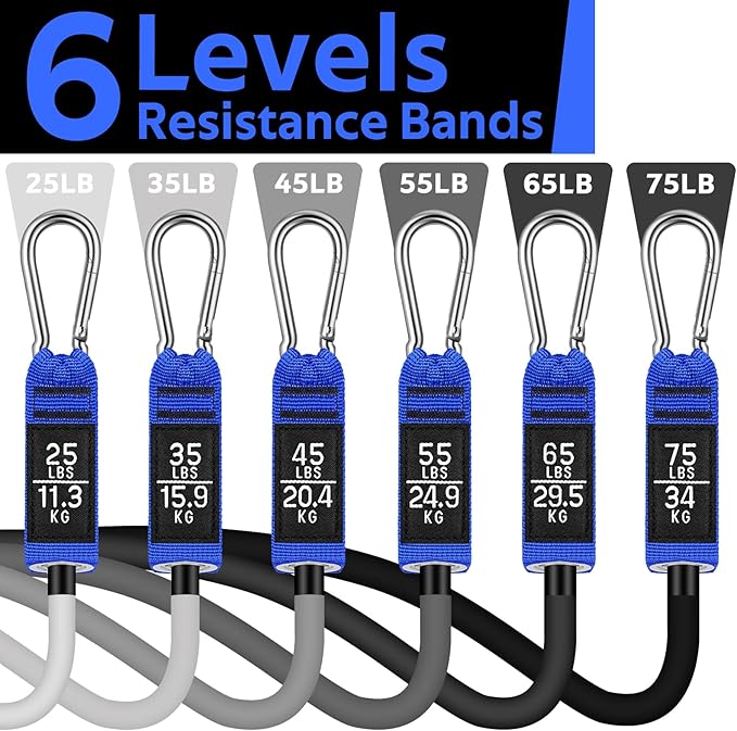 WALITO Resistance Bands Set - Exercise Bands with Handles, Door Anchor, Legs Ankle Straps, for Heavy Resistance Training, Physical Therapy, Muscle Training, Yoga, Home Workouts