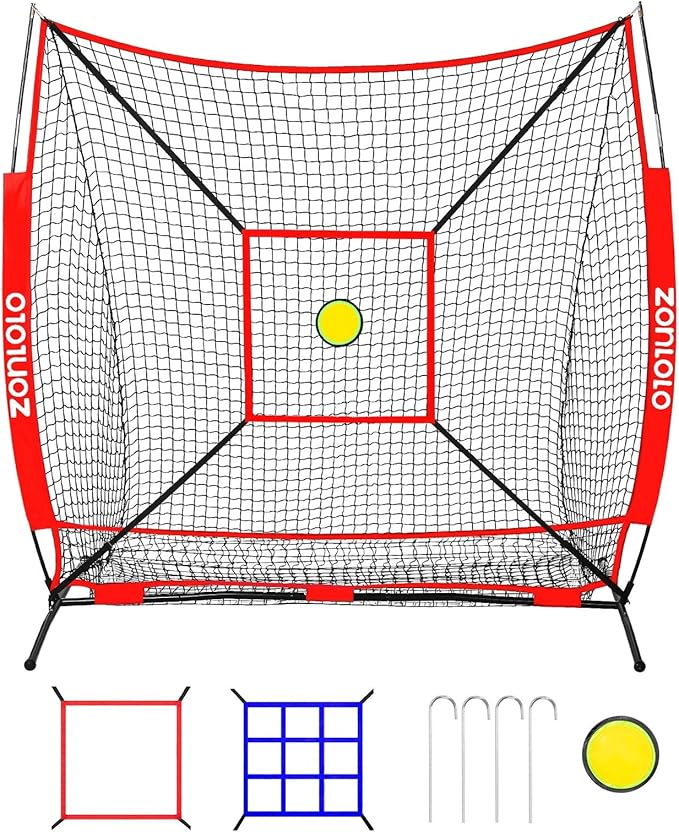 6 x 6 FT Baseball Net with 3 Diffferent Targets, Portable Practice Net for Batting，Hitting，Pitching and Throwing,Compact Package with Small Carrying Bag，Great for Kids