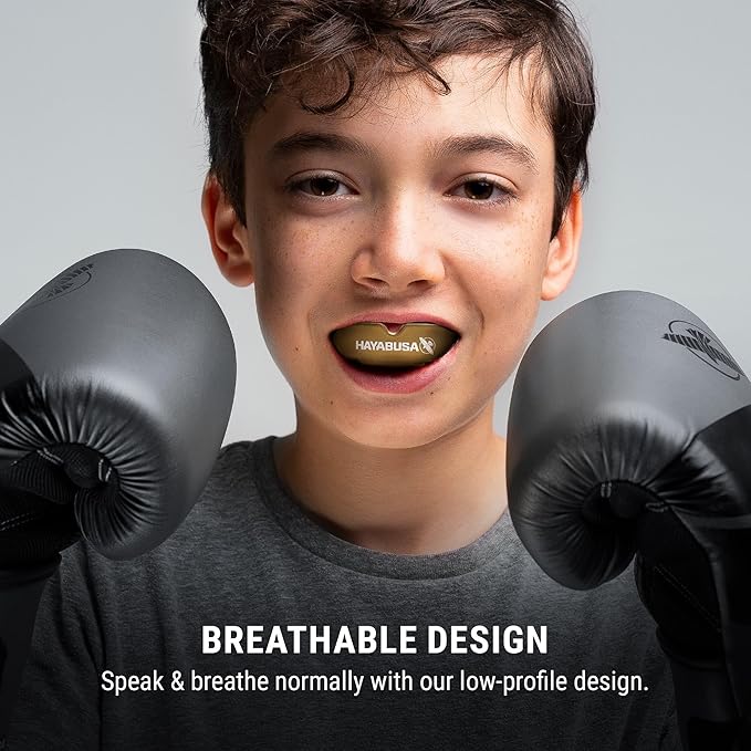 Hayabusa Combat Sports Mouth Guard Youth, Kids and Adult Sizes Comes with Case - Gold/White, Youth