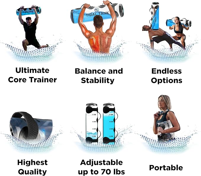 Tube - The Original Aqua Bag - Water Weight Bag up to 49 lbs - Adjustable Workout Sand Bags Weights Alternative - Portable Sandbag Fitness Equipment Set for Home Exercise Gym- Including App