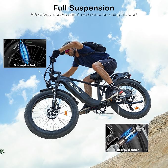 2600W Dual Motor Electric Bike for Adults 48V 30AH Removable Battery 32MPH 26" Terrain Fat Tire 80 Miles Long Rang Mountain Bike Full Suspension with Hydraulic Disc Brake UL2849 Certified Bicycle
