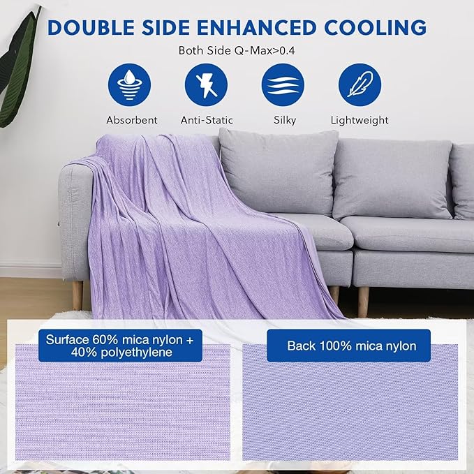 HOMFINE Cooling Blankets for Hot Sleepers - Summer Blanket Thin Lightweight Breathable Soft Double Side Enhanced Cooling for Bed Couch Sofa, Keep Cool for Night Sweats (Purple, 60 x 80 inches)