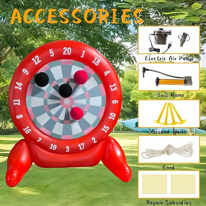 6Ft Tall Giant Kick Darts Games Inflatable Giant Kick Darts Games,Jumbo Outdoor Soccer Green Target Dartboard with Soccer Balls and Air Pump for Sports