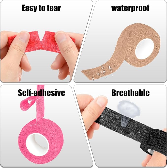 6 Pack 1 Inches Self Adhesive Bandage Wrap Breathable Cohesive Bandage Elastic Tape for Pets, Athletic, Sports, Wrist, Knee, Ankle(5 Yards Per Roll, Black)