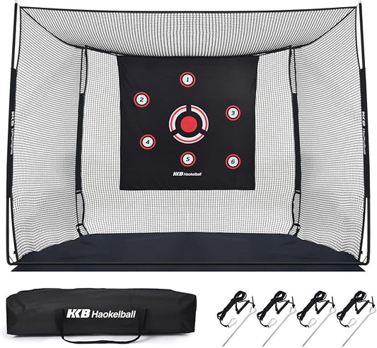 Haokelball Golf Hitting Cage,10x8x6ft Golf Practice Net with Target Cloth & Carry Bag, Heavy-Duty Golf Cage Net for Backyard, Indoor & Outdoor