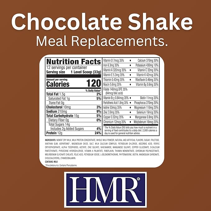 HMR 120 Shake Meal Replacement Powder | Chocolate Shake Mix to Support Healthy Weight Loss | 12g of Protein | Nutritional Drink | Low Calorie Food | 2 Pack (choc/choc), 12 Servings Each