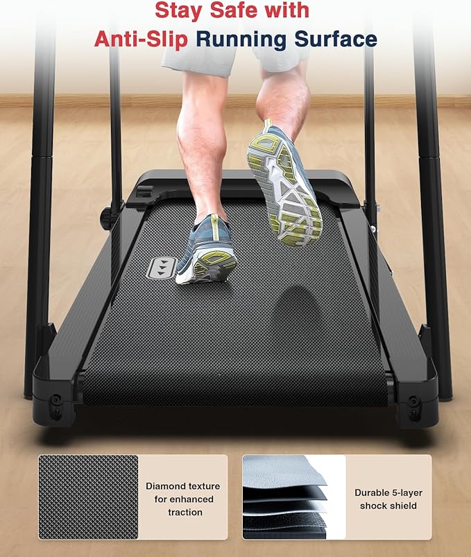 Redliro Treadmill for Seniors with Long Handrails - 300 lbs Capacity Walking Treadmill for Elderly with Cup Holder - Recovery Machine for Home Use with Clear, Non-Scrolling Display (Black)