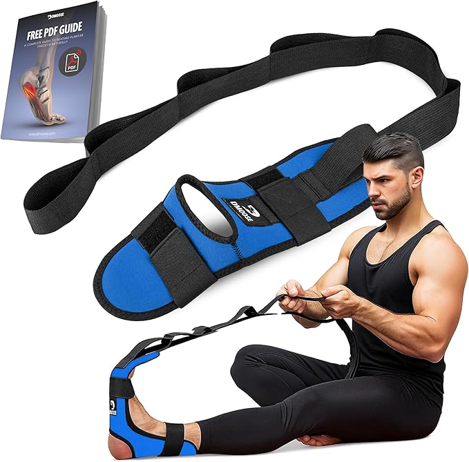 DMoose Fitness Foot & Calf Stretcher with Adjustable Padded Stretching Strap for Plantar Fasciitis, Hamstring, Heel Spurs and Achilles Tendonitis Relief - Yoga Leg Stretch Strap for Flexibility