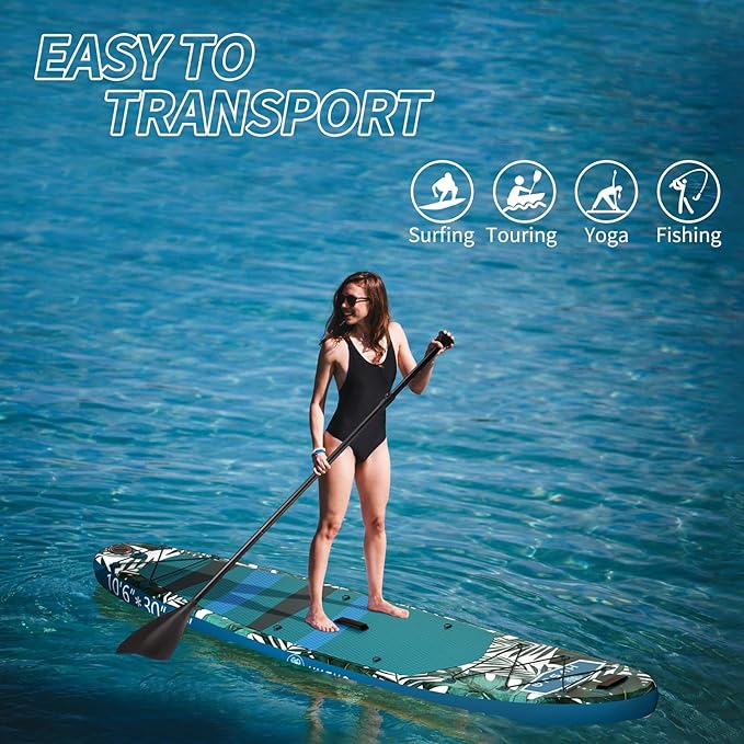 Inflatable Stand Up Paddle Board, 10'x30''x6'' Ultra-Light Paddleboards for All Skill Levels with SUP Accessories, Paddle, Fins, Leash, SUP Pump, Backpack