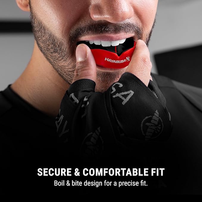 Hayabusa Combat Sports Mouth Guard Youth, Kids and Adult Sizes Comes with Case - Red/Black, Adult