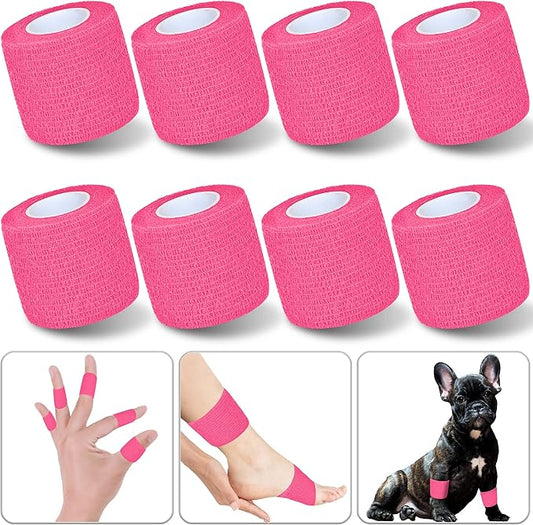 8 Pack 2 in x 5 Yards Cohesive Wrap Self Adhesive Bandage Wrap Elastic Self Adherent Wrap Self Stick Vet Tape for Athletic, Wrist, Ankle, Knees, Pets (Pink)