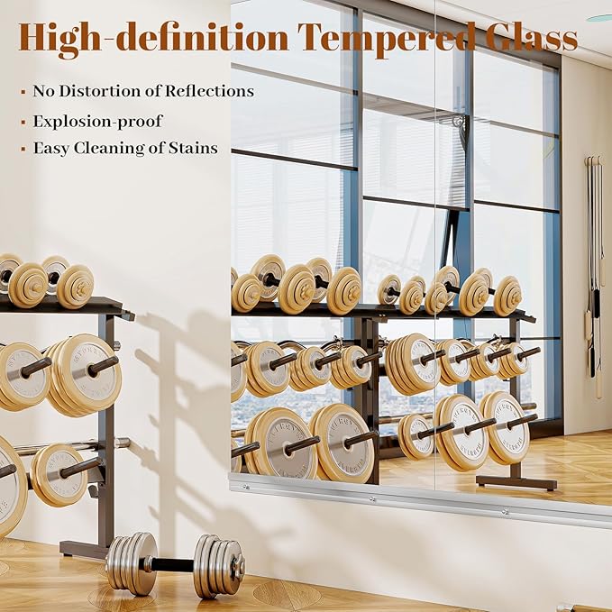 Home Gym Mirror - 2 PCS 28×55 inches, Large Frameless Wall Mounted Full Length Body Mirror for Dancing Studio, Exercise, Fineness, Yoga, Tempered Glass