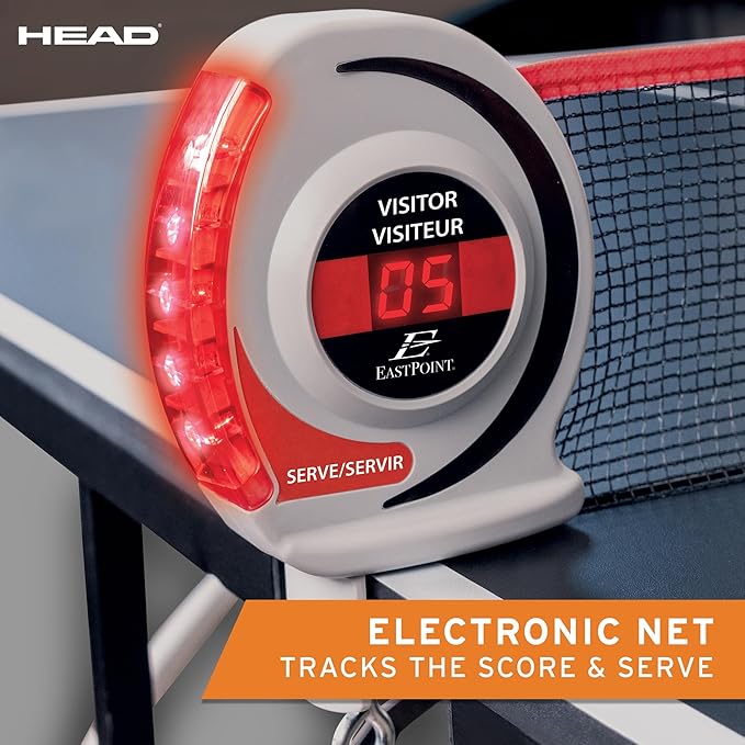 HEAD Easy Setup Ping Pong Table with Electronic Scorer - Junior Folding Table Tennis Table for Easy Storage - Game Room Table Includes 2 Paddles and Balls