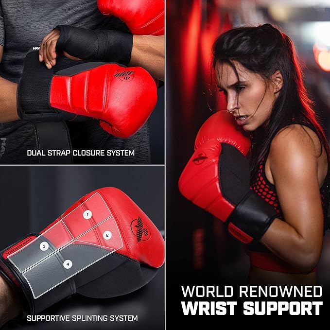 Hayabusa T3 Boxing Gloves for Men and Women Wrist and Knuckle Protection, Dual-X Hook and Loop Closure, Splinted Wrist Support, 5 Layer Foam Knuckle Padding
