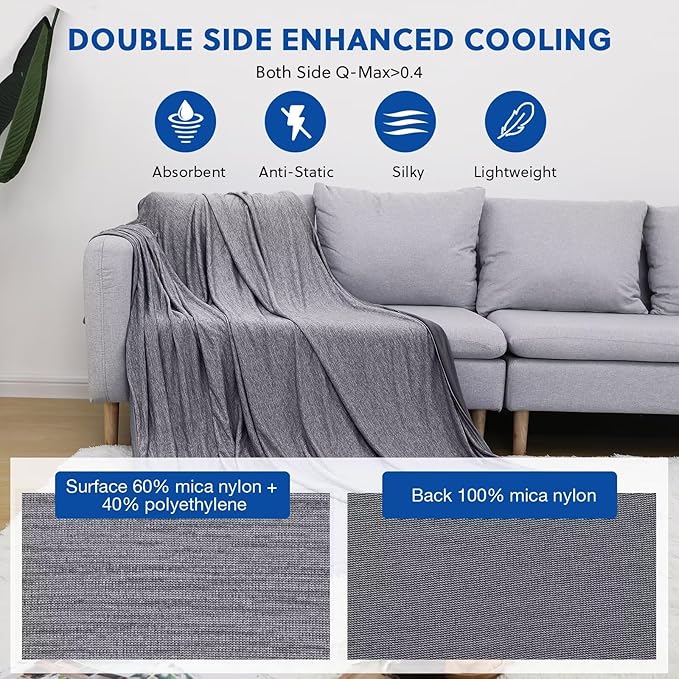 HOMFINE Cooling Blankets for Hot Sleepers - Summer Blanket Thin Lightweight Breathable Soft Double Side Enhanced Cooling for Bed Couch Sofa, Keep Cool for Night Sweats (Black, 50 x 70 inches)
