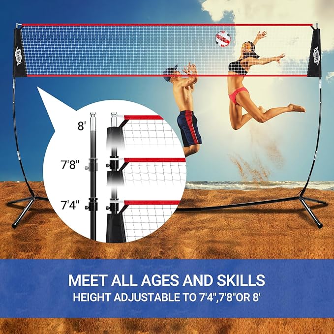 20FT Volleyball Training Net, Height Adjustable Volley Ball Nets for Hitting,Serving Spiking Practice,Portable Volleyball-Net for Beach Indoor Outdoor Bacyard| with Carryingbag & Sandbags