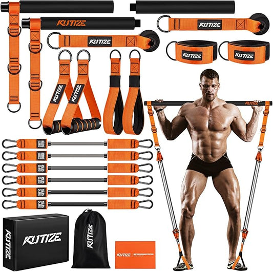 Pilates Bar Kit with Resistance Bands, Heavy Duty Pilates Equipment for Men, Strength Training Bar for Legs, Hip, Back, Arm, Abs, Chest, Shoulders, Portable Home Gym Full Body Workout Equipment