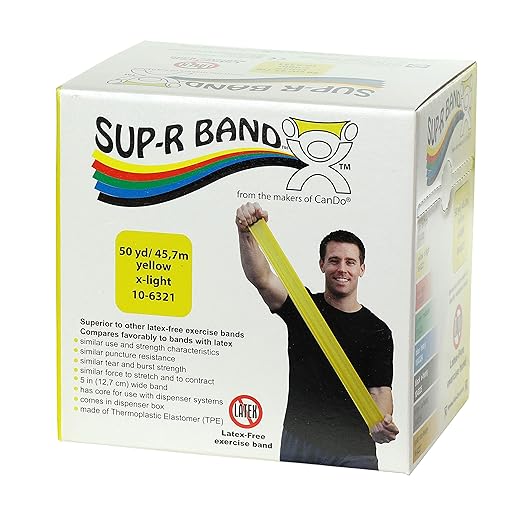 CanDo 10-6321 Sup-R Latex Free Exercise Band, 50 yd Roll, Yellow-X-Light