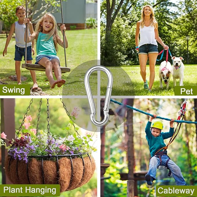 5PCS 3.15in Large Carabiner Clip, Stainless Steel Carabiner Heavy Duty, Spring Snap Hook, Locking Climbing Caribiners Clips for Gym, Plant Hanging, Outdoor Camping, Hiking. 600 lbs