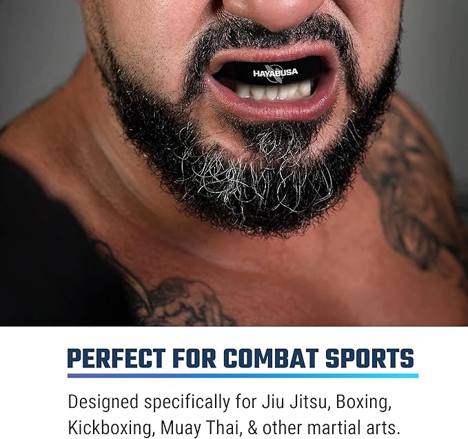 Hayabusa Combat Sports Mouth Guard Youth, Kids and Adult Sizes Comes with Case - Black/Red, Adult