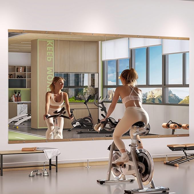 Hasipu 3Pcs 48''x24'' Home Gym Mirror Large Full Length Wall Mounted Full Body Mirror for Yoga Dance Fitness Exercise Studio Bedroom Garage, Frameless Tempered Glass Workout Mirrors Walnut Rectangular