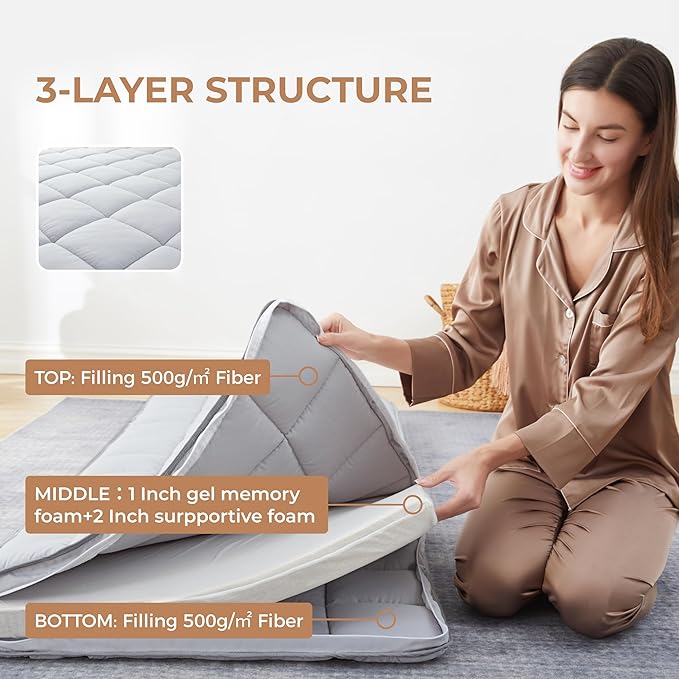 4Inch Cot Mattress Topper,Small Single Gel Infused Memory Foam,Machine Washable Pillow Top Cover,Roll Up Floors Mat,Portable Folding Sleep Pad(72 X 24“)