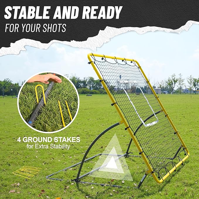 Heavy Duty Baseball Rebounder Net 4x4.5 FT Pitchback with 3 Adjustable Angles, Baseball and Softball Bounce Back Net for Ground, Line Drive, Fly Ball Return Settings Fielding Trainer