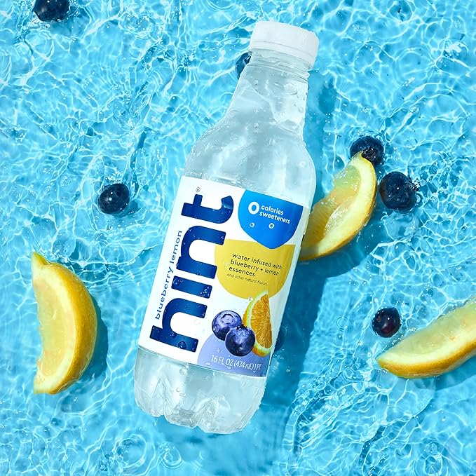 Hint Water Blueberry Lemon, Pure Water Infused with Blueberries & Lemons, Zero Sugar, Zero Calories, Zero Sweeteners, Zero Preservatives, Zero Artificial Flavors, 16 Fl Oz (Pack of 12)