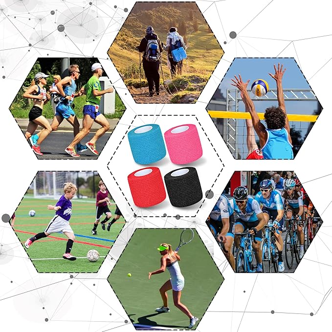 8 Pack 2 in x 5 Yards Cohesive Wrap Self Adhesive Bandage Wrap Elastic Self Adherent Wrap Self Stick Vet Tape for Athletic, Wrist, Ankle, Knees, Pets (Mixed Colors 1)
