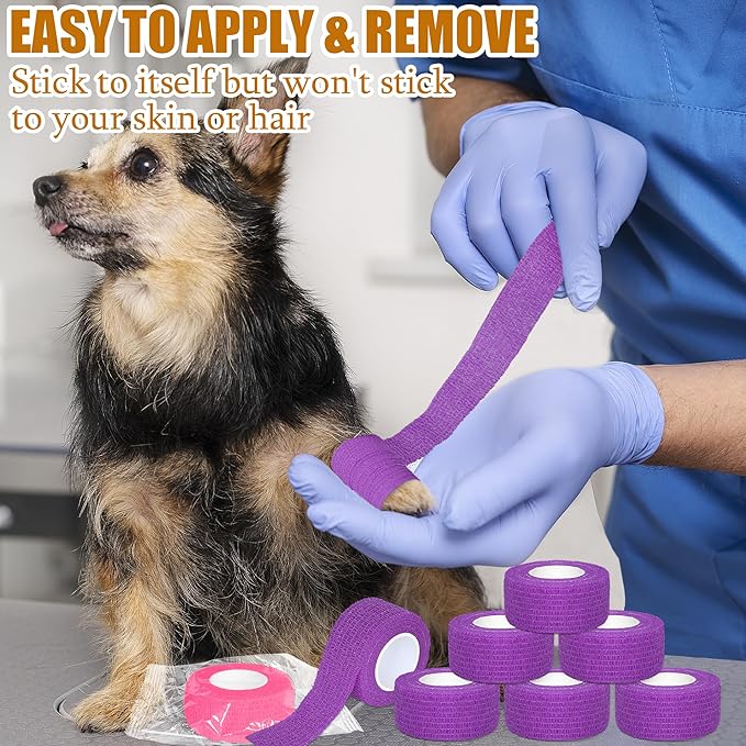 6 Pack 1 Inches Self Adhesive Bandage Wrap Breathable Cohesive Bandage Elastic Tape for Pets, Athletic, Sports, Wrist, Knee, Ankle(5 Yards Per Roll, Purple)