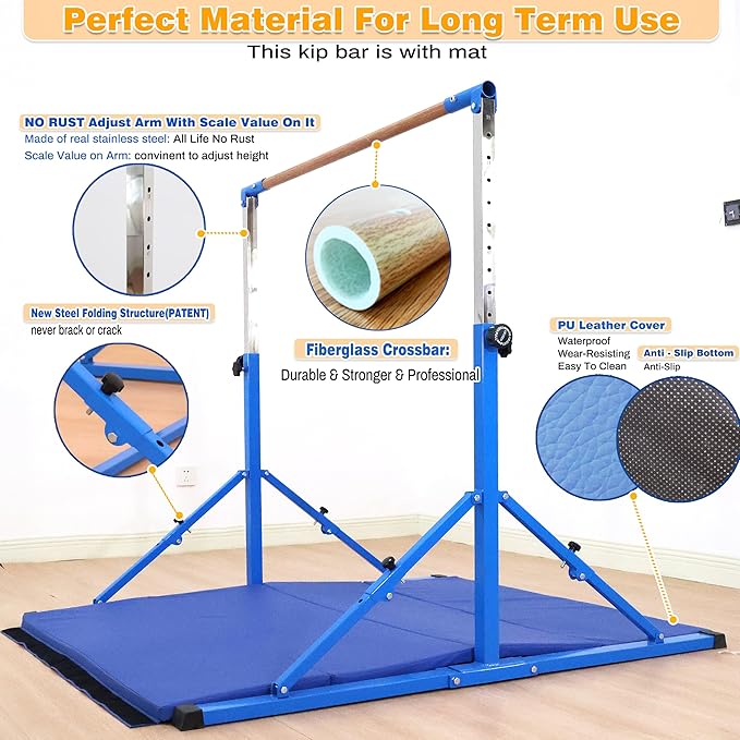 4FT/5FT Gymnastic Bar Set Gymnastics Horizontal Bar Gymnastics Kip Bar for Kids Home Use