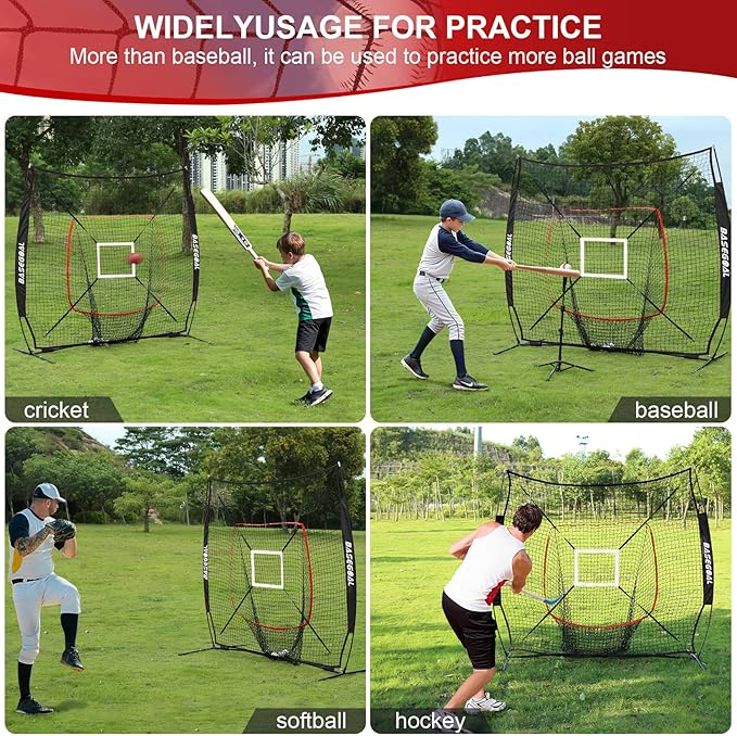 6'×6' Baseball Softball Practice Net,Baseball Backstop,with Batting Tee,Ball Caddy,for Hitting Pitching Batting Catching with Bow Frame,Bonus Strike Zone,Target,Portable and Foldable