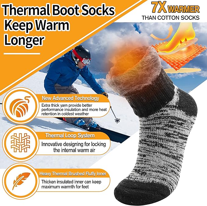3 Pairs Warm Thermal Socks for Women & Men Winter Ski Thick Boot Insulated Socks for Cold Weather