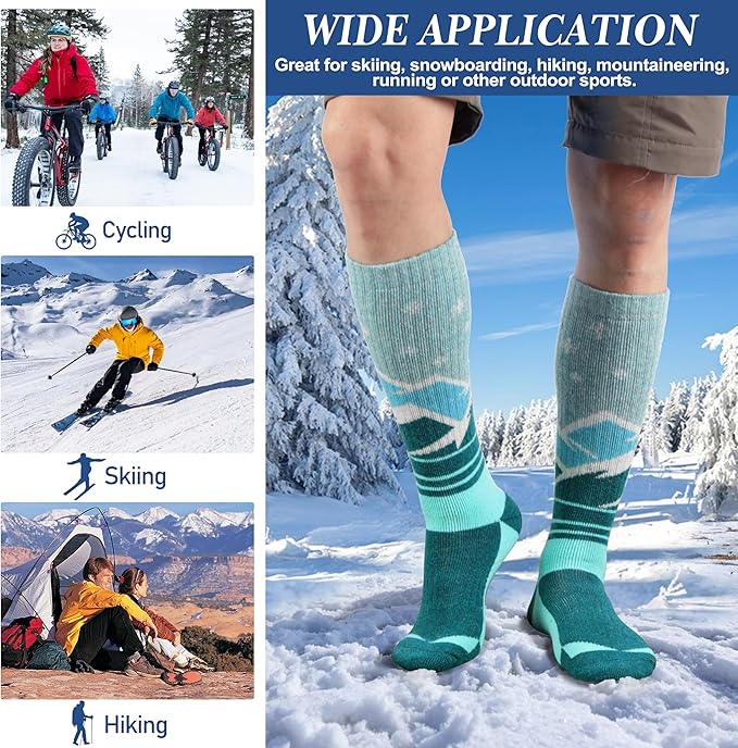 3 Pairs Merino Wool Ski Socks Thermal Warm Winter Thick Knee High Snowboarding Skiing Socks for Women Men