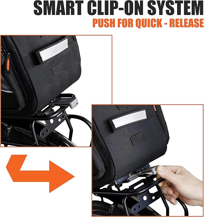 Ibera Bike Bag MIK Expandable Commuter 15-25L - Clip-On bike Bags For Bicycles with Expandable Pannier, Laptop Sleeve & Strap - Reflective Trim & Taillight Ready - Bike Rack Bag ONLY FOR MIK RACKS