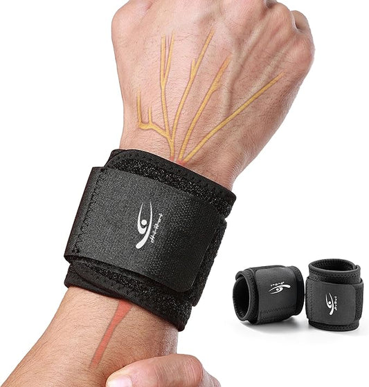 HiRui Wrist Compression Strap Wrist Brace Wrist Wraps for Fitness, Weight Lifting, Tendonitis, Carpal Tunnel Arthritis, Pain Relief, Great Support for Men Women, Adjustable (2 PCS)