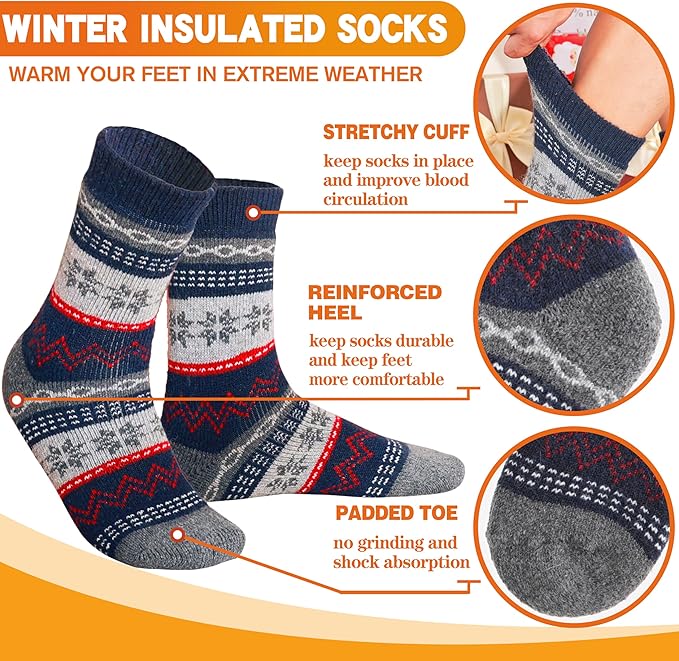3 Pairs Warm Thermal Socks for Women & Men Winter Ski Thick Boot Insulated Socks for Cold Weather