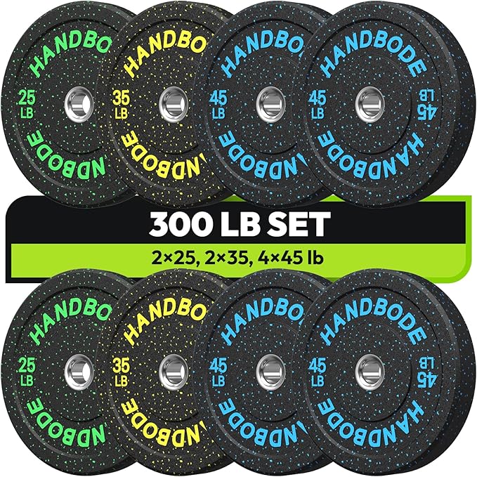2-Inch Bumper Plates High Bounce, Olympic Weight Plate Set 45/100/160/190/260/300lb, Barbell Weight Plates Set for Home Gym, Colored Weights Rubber Strength Training Plate for Weight Lifting