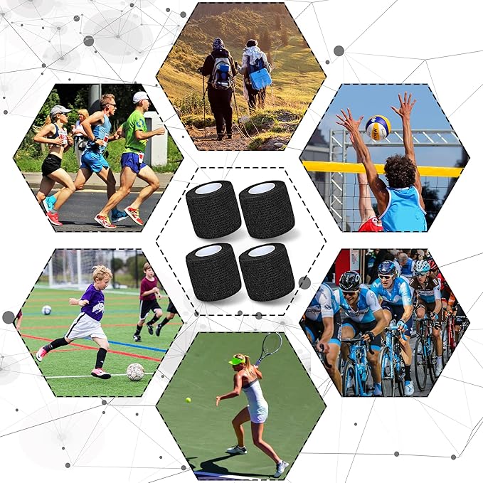 8 Pack 2 in x 5 Yards Cohesive Wrap Self Adhesive Bandage Wrap Elastic Self Adherent Wrap Self Stick Vet Tape for Athletic, Wrist, Ankle, Knees, Pets (Black)