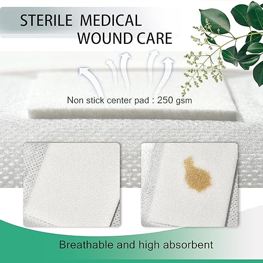 4X4 Inches Large Sterile Adhesive Island Wound Dressing Bandages - Non Woven Cover with Bordered Gauze Pads,50 Individually Pack, High Absorbent, Medical Grade by QICHUANG(4X4INCHES-C50)
