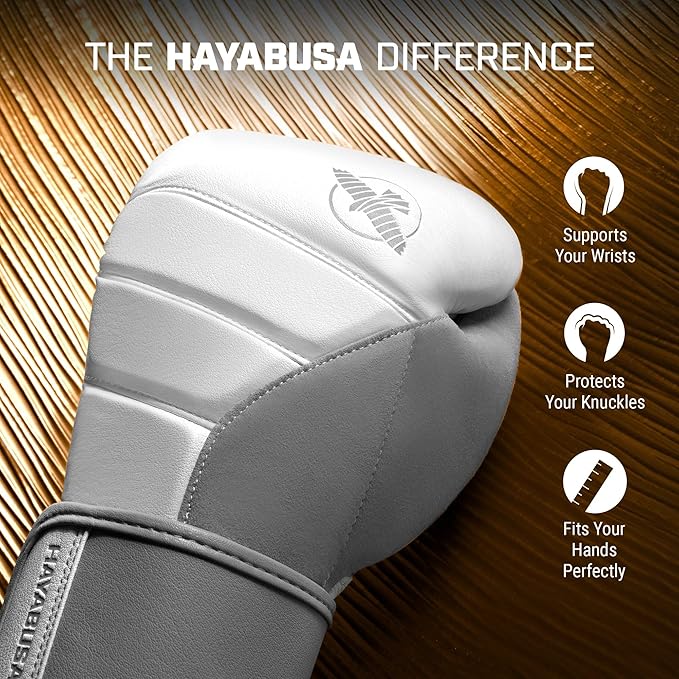 Hayabusa T3 Boxing Gloves for Men and Women Wrist and Knuckle Protection, Dual-X Hook and Loop Closure, Splinted Wrist Support, 5 Layer Foam Knuckle Padding