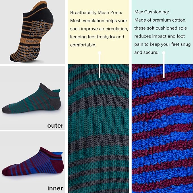 Hylaea Unisex Non Slip Socks with Grip for Yoga, Hospital, Pilates, Barre | Ankle, Cushioned