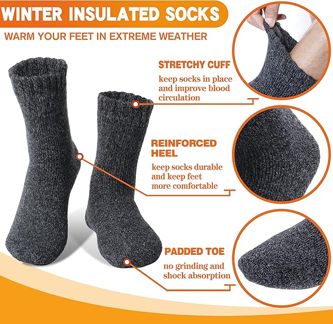 3 Pairs Warm Thermal Socks for Women & Men Winter Ski Thick Boot Insulated Socks for Cold Weather