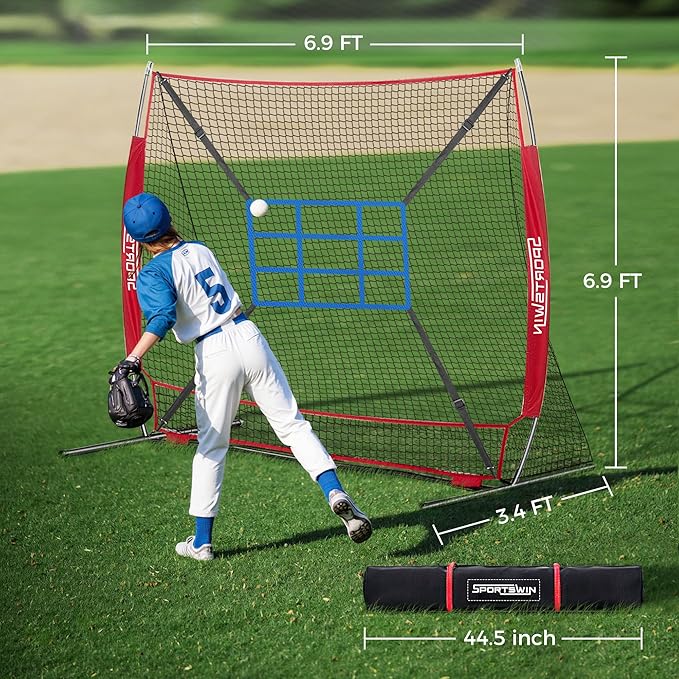 7x7 FT Baseball Net for Batting Pitching Hitting, with Strike Zone, Softball Net for Batting and Pitching, Baseball Practice Training Equipment for Kids Adult Youth