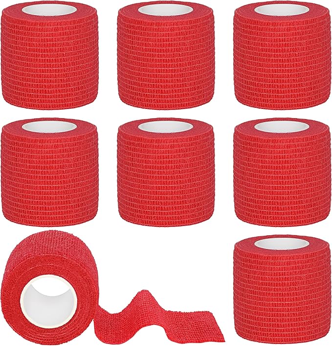 8 Rolls Cohesive Bandage 2” x 5 Yards Self Adherent Bandage Wrap Breathable Vet Tape Elastic Adhesive Bandage for Sports, Wrist, Ankle, Tattoo Wraps(Red)